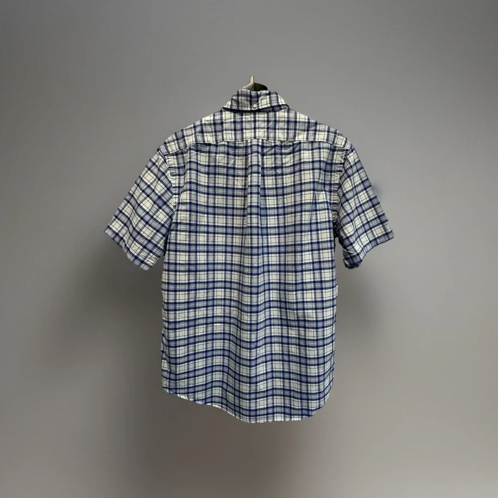 Polo Ralph Lauren Mens Short Sleeve Shirt‎ Sz Large Oxford Plaid Blue Flesh Pony